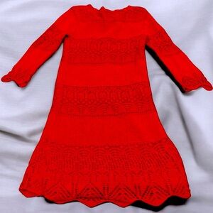 Cat & Jack Red Crochet Knit Holiday Sweater Dress Small 6 / 6x